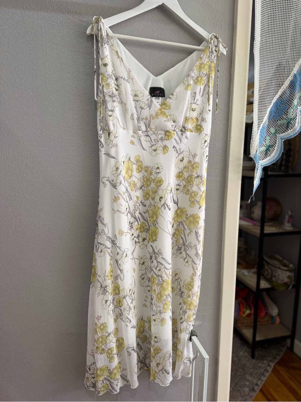 Michele White Slip Midi Dress with Yellow Floral Print